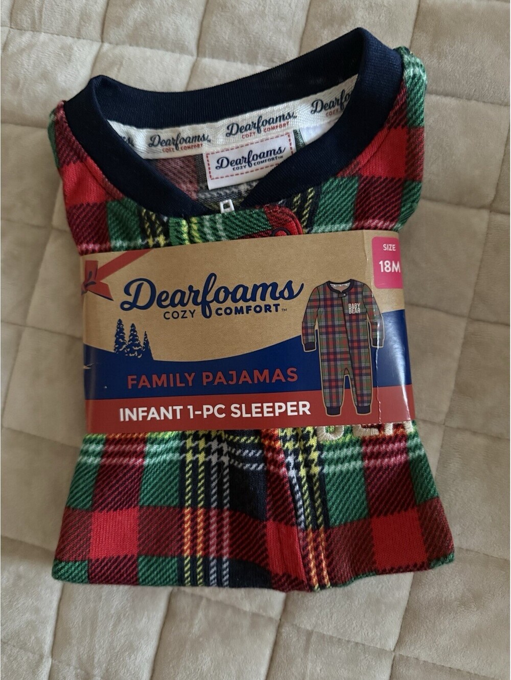 NEW Dearfoams Cozy Comfort Pajamas Family Romper Sleeper Baby Bear Plaid 18 mo